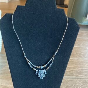 Vintage Hematite Silver Plate Bead Flower Collar Necklace